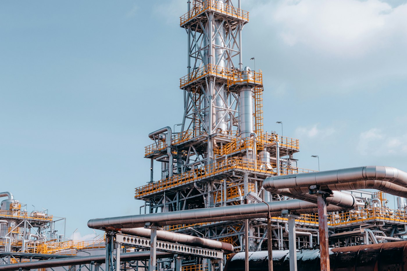 Process unit and pipe racks at an oil and gas facility
